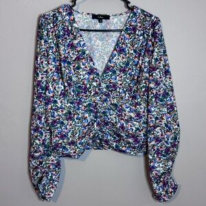 Lulu's Multicolor Floral V-Neck Blouse